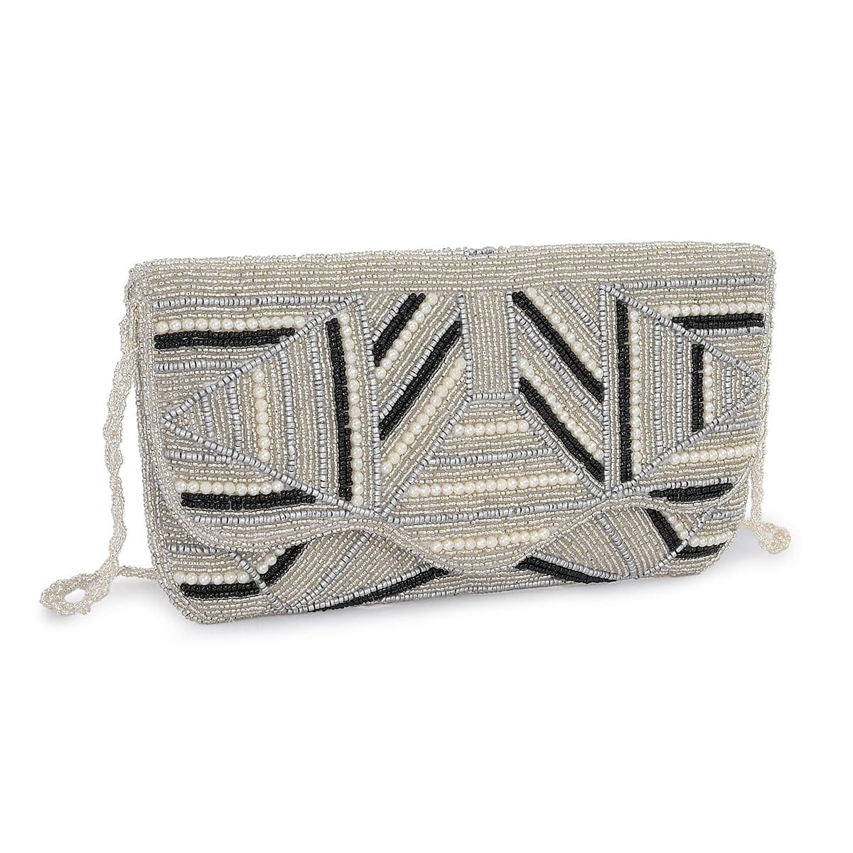 La Marey Silver Bead Work Sling Bag with Magnet Button image number 5