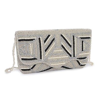La Marey Silver Bead Work Sling Bag with Magnet Button