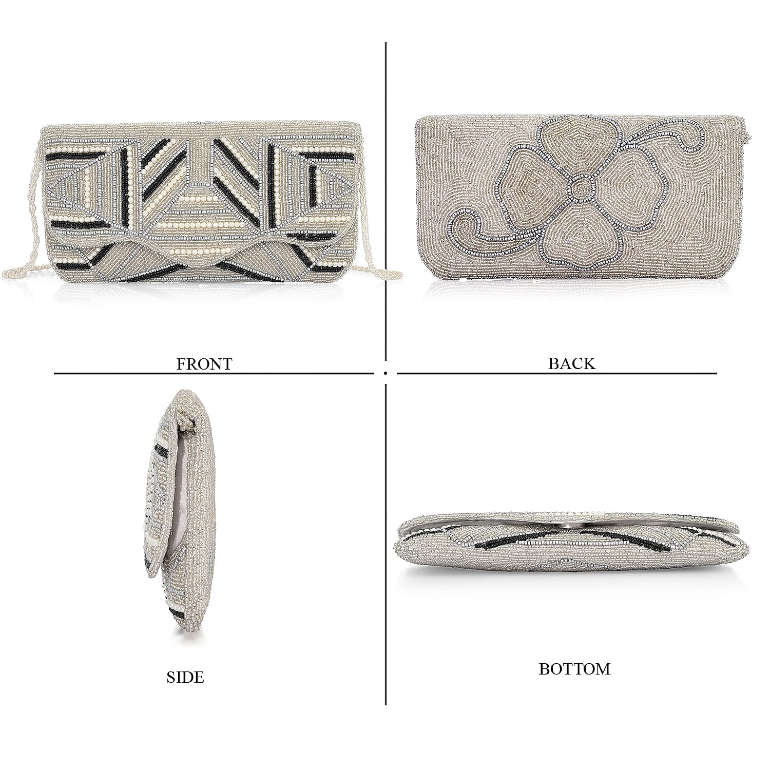 La Marey Silver Bead Work Sling Bag with Magnet Button