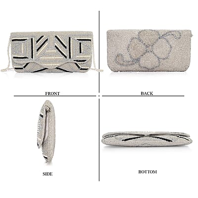 La Marey Silver Bead Work Sling Bag with Magnet Button