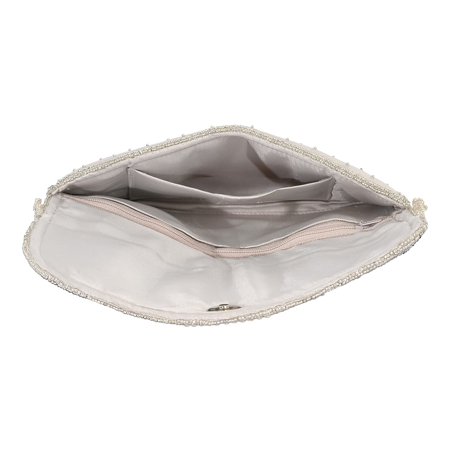 La Marey Silver Bead Work Sling Bag with Magnet Button