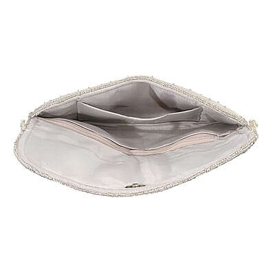 La Marey Silver Bead Work Sling Bag with Magnet Button