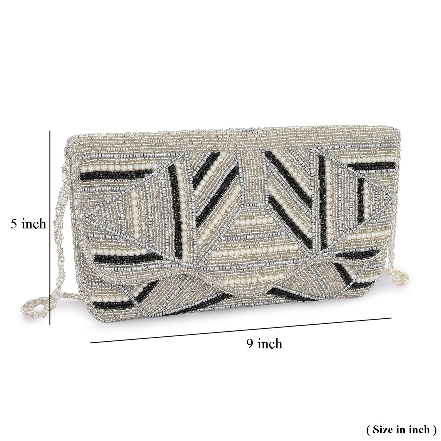 La Marey Silver Bead Work Sling Bag with Magnet Button