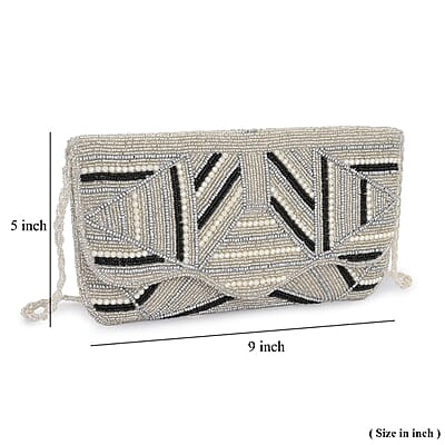 La Marey Silver Bead Work Sling Bag with Magnet Button