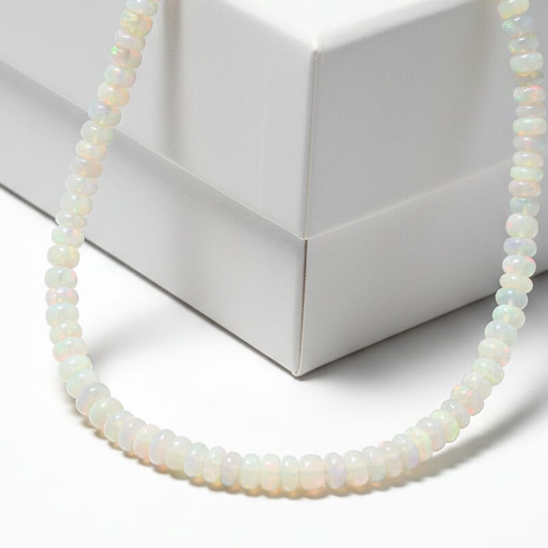 Certified and Appraised Iliana AAA Ethiopian Welo Opal 62.00 ctw Beaded Necklace in 18K White Gold 18-20 Inches