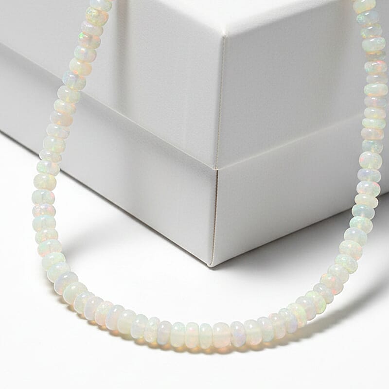 Certified and Appraised Iliana AAA Ethiopian Welo Opal 62.00 ctw Beaded Necklace in 18K White Gold 18-20 Inches