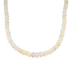 Certified and Appraised Iliana AAA Ethiopian Welo Opal 62.00 ctw Beaded Necklace in 18K White Gold 18-20 Inches