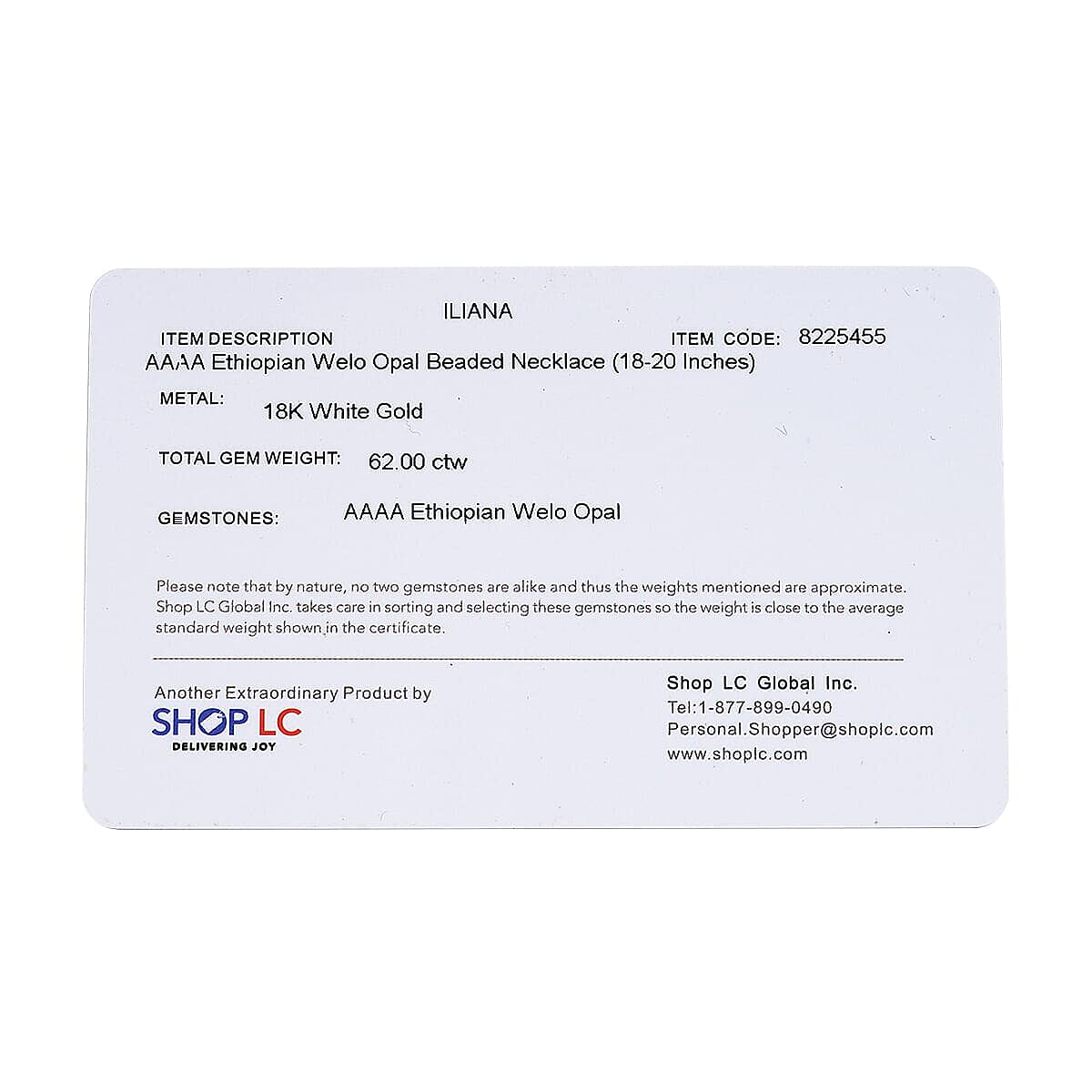 Certified and Appraised Iliana AAA Ethiopian Welo Opal 62.00 ctw Beaded Necklace in 18K White Gold 18-20 Inches image number 7