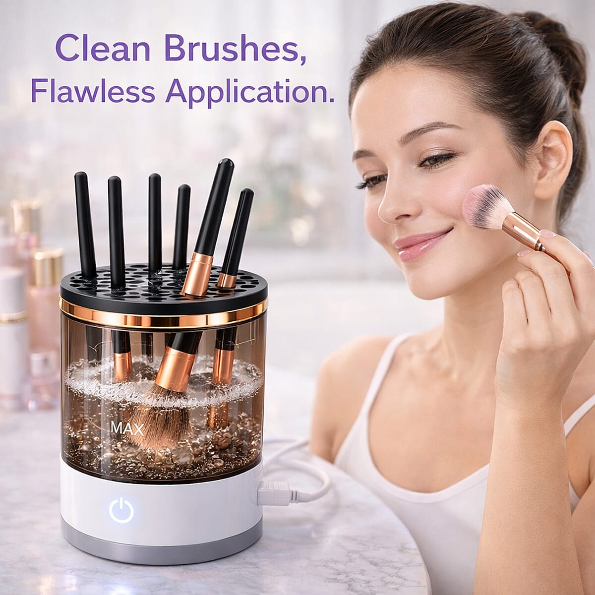 Livmore Makeup Brush Cleaner Machine- White image number 4