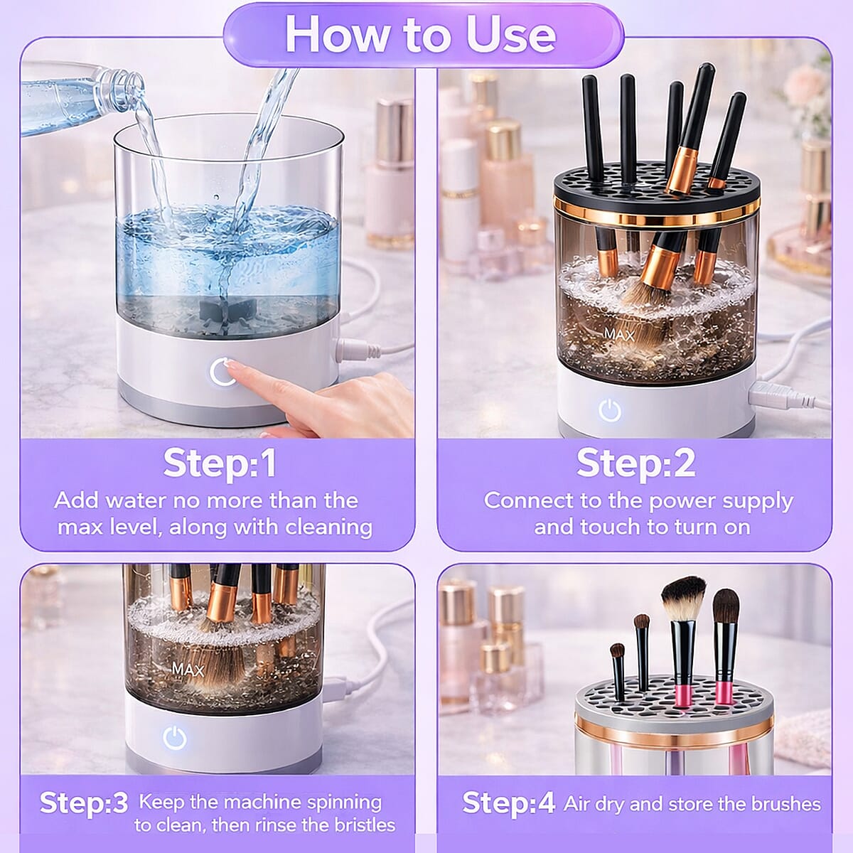 Livmore Makeup Brush Cleaner Machine- White image number 5