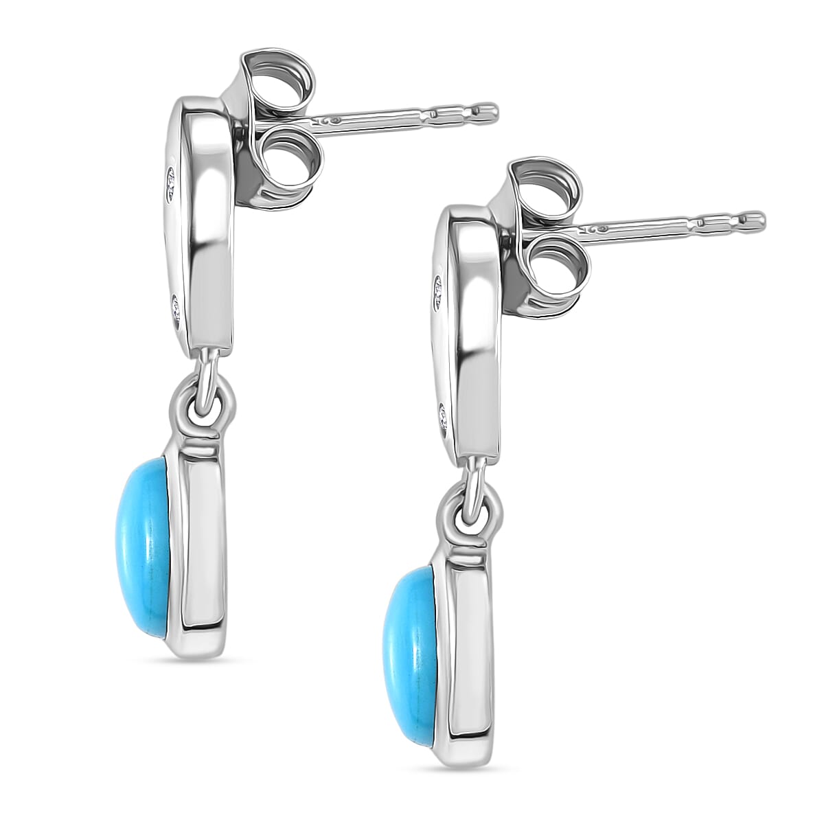 D'Joy Sleeping Beauty Turquoise and White Zircon 1.85 ctw Stud Earrings in Platinum Over Sterling Silver image number 3