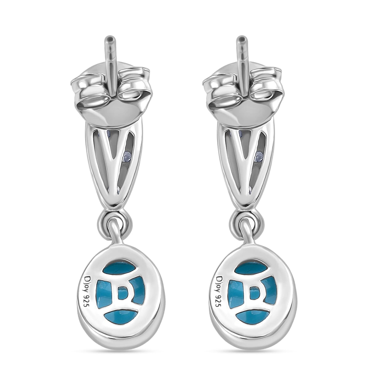 D'Joy Sleeping Beauty Turquoise and White Zircon 1.85 ctw Stud Earrings in Platinum Over Sterling Silver image number 4