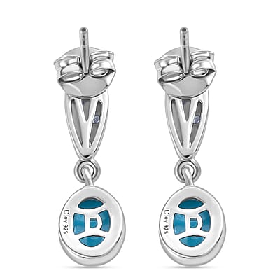 D'Joy Sleeping Beauty Turquoise and White Zircon 1.85 ctw Stud Earrings in Platinum Over Sterling Silver