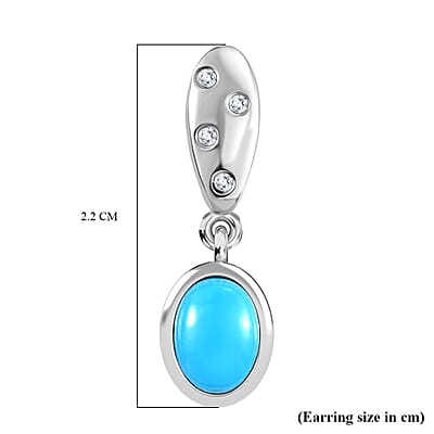 D'Joy Sleeping Beauty Turquoise and White Zircon 1.85 ctw Stud Earrings in Platinum Over Sterling Silver