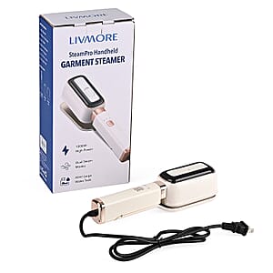 Livmore White Compact Handheld Steamer with Dual Adjustable Steam Modes and 60ml Water Tank (1000W, 100-120V, 220-240V, 50/60Hz)