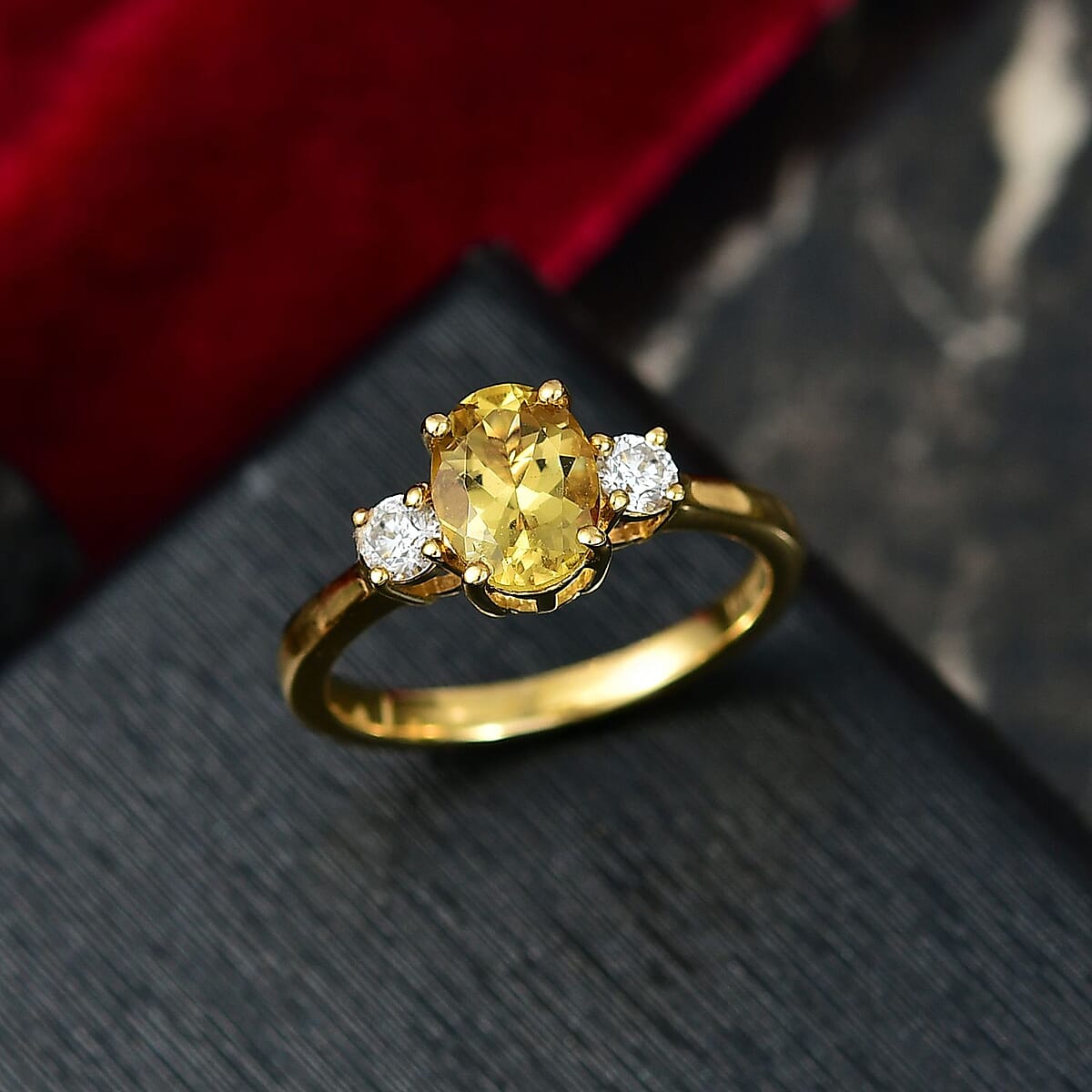 AAA Brazilian Heliodor and G-H SI Luxuriant Lab Grown Diamond 1.35 ctw Golden Radiance Ring in 18K Vermeil Yellow Gold Over Sterling Silver (Size 10.0) image number 1