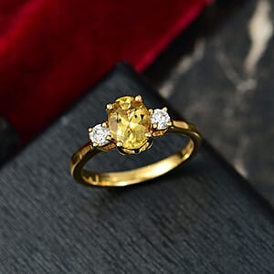 AAA Brazilian Heliodor, Lab Grown Diamond Golden Radiance Ring in 18K Vermeil YG Over Sterling Silver 1.35 ctw (Size 10.0)