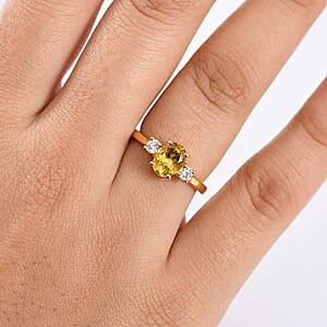 AAA Brazilian Heliodor, Lab Grown Diamond Golden Radiance Ring in 18K Vermeil YG Over Sterling Silver 1.35 ctw (Size 6.0)