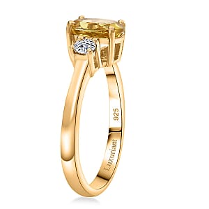 AAA Brazilian Heliodor, Lab Grown Diamond Golden Radiance Ring in 18K Vermeil YG Over Sterling Silver 1.35 ctw (Size 6.0)