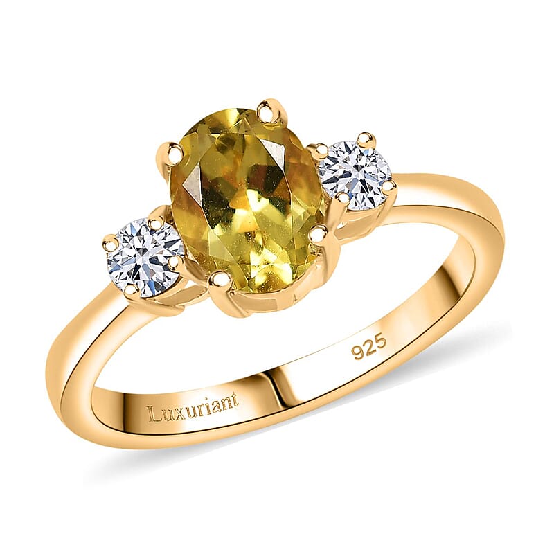 AAA Brazilian Heliodor and G-H SI Luxuriant Lab Grown Diamond 1.35 ctw Golden Radiance Ring in 18K Vermeil Yellow Gold Over Sterling Silver (Size 8.0)