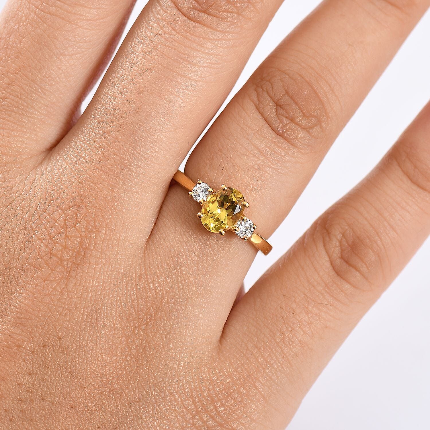 AAA Brazilian Heliodor and G-H SI Luxuriant Lab Grown Diamond 1.35 ctw Golden Radiance Ring in 18K Vermeil Yellow Gold Over Sterling Silver (Size 8.0)