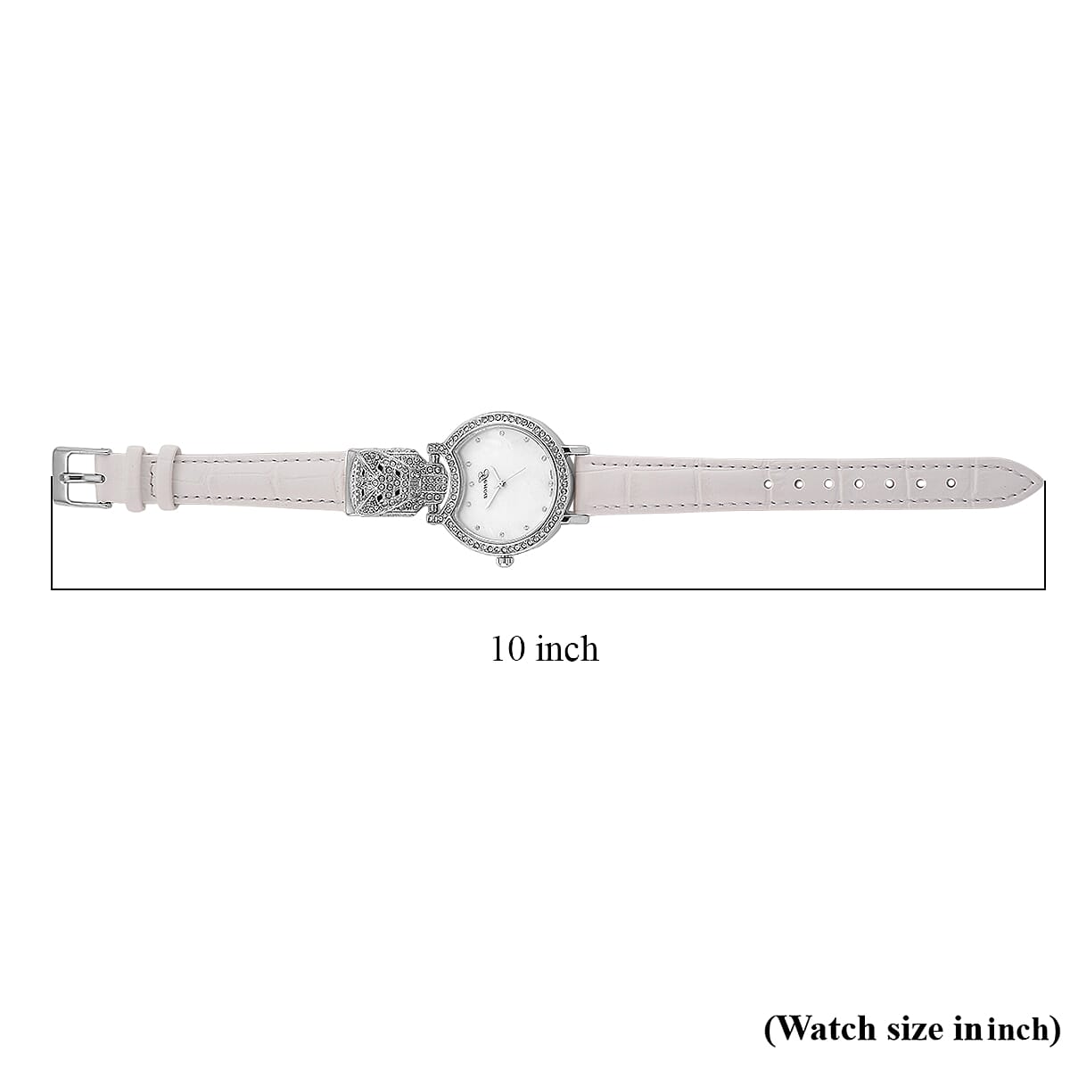 Genoa Austrian Crystal, Black Enameled Miyota Japanese Movement Leopard Head Watch with White Leather Strap