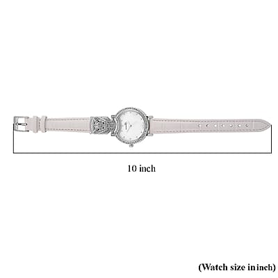 Genoa Austrian Crystal, Black Enameled Miyota Japanese Movement Leopard Head Watch with White Leather Strap