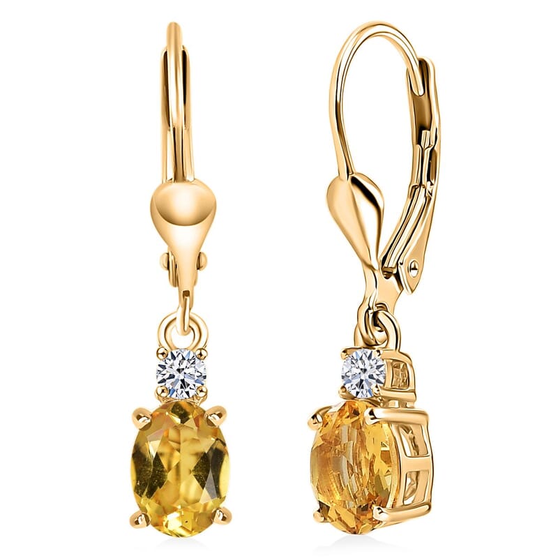 AAA Brazilian Heliodor and G-H SI Luxuriant Lab Grown Diamond 1.50 ctw Golden Radiance Earrings in 18K Vermeil Yellow Gold Over Sterling Silver