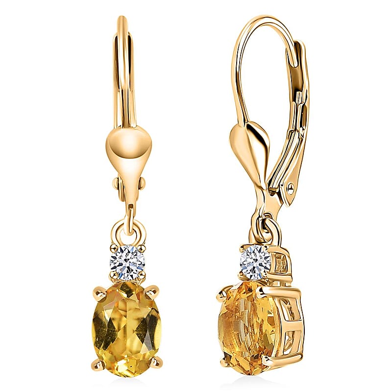 AAA Brazilian Heliodor and G-H SI Luxuriant Lab Grown Diamond 1.50 ctw Golden Radiance Earrings in 18K Vermeil Yellow Gold Over Sterling Silver