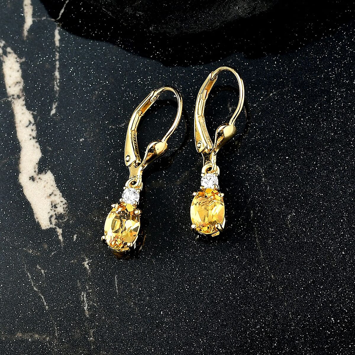 AAA Brazilian Heliodor and G-H SI Luxuriant Lab Grown Diamond 1.50 ctw Golden Radiance Earrings in 18K Vermeil Yellow Gold Over Sterling Silver image number 1
