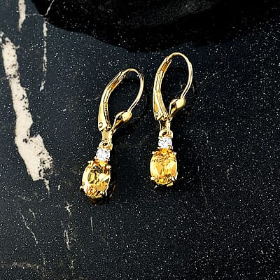 AAA Brazilian Heliodor and G-H SI Luxuriant Lab Grown Diamond 1.50 ctw Golden Radiance Earrings in 18K Vermeil Yellow Gold Over Sterling Silver