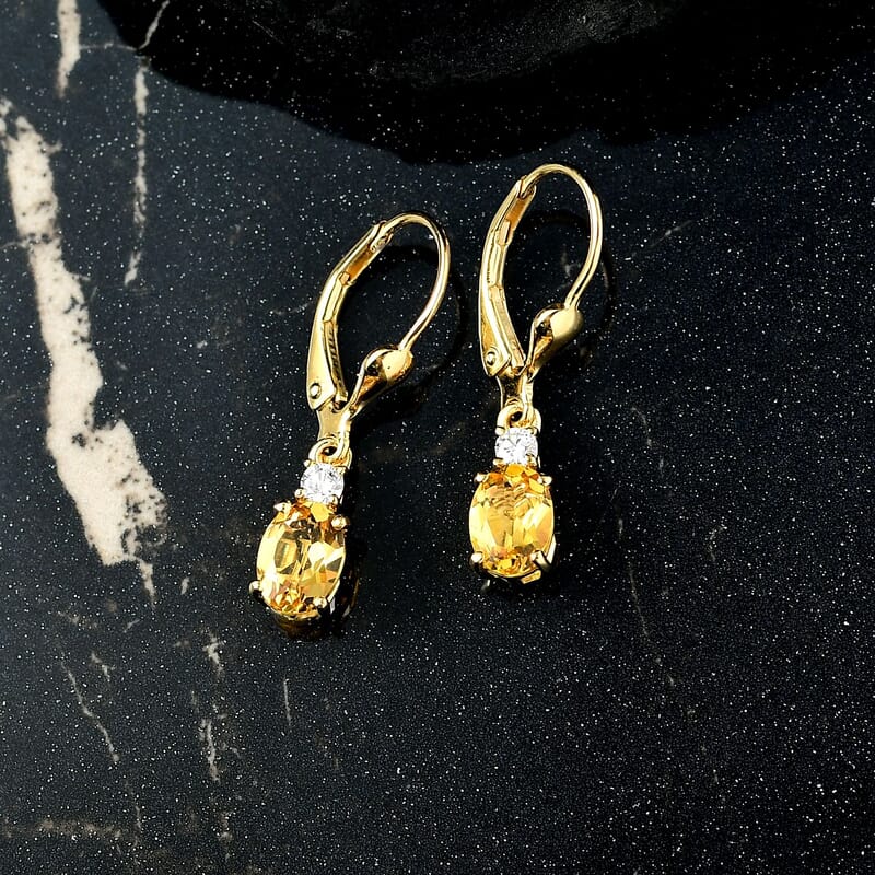 AAA Brazilian Heliodor and G-H SI Luxuriant Lab Grown Diamond 1.50 ctw Golden Radiance Earrings in 18K Vermeil Yellow Gold Over Sterling Silver