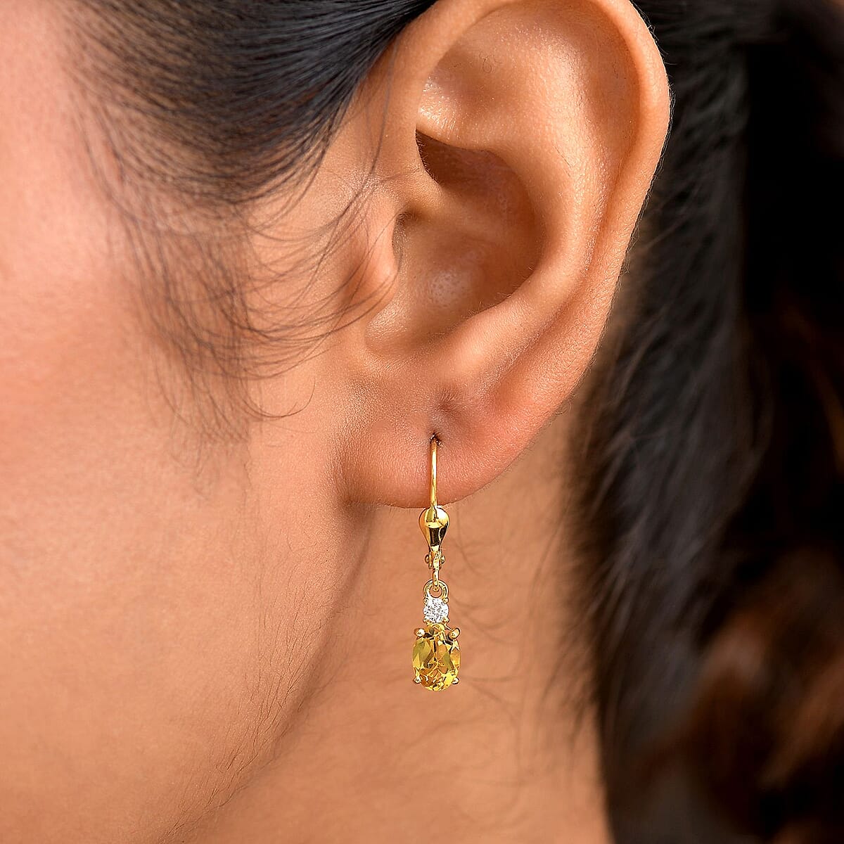 AAA Brazilian Heliodor and G-H SI Luxuriant Lab Grown Diamond 1.50 ctw Golden Radiance Earrings in 18K Vermeil Yellow Gold Over Sterling Silver image number 2