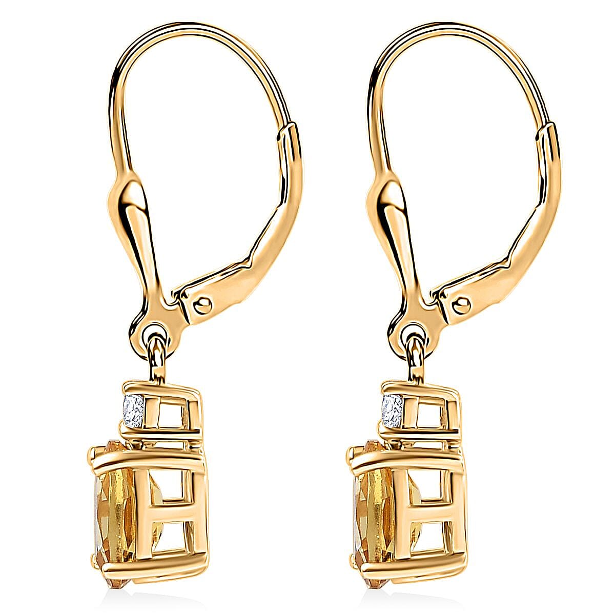 AAA Brazilian Heliodor and G-H SI Luxuriant Lab Grown Diamond 1.50 ctw Golden Radiance Earrings in 18K Vermeil Yellow Gold Over Sterling Silver image number 3
