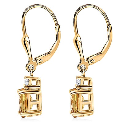 AAA Brazilian Heliodor and G-H SI Luxuriant Lab Grown Diamond 1.50 ctw Golden Radiance Earrings in 18K Vermeil Yellow Gold Over Sterling Silver