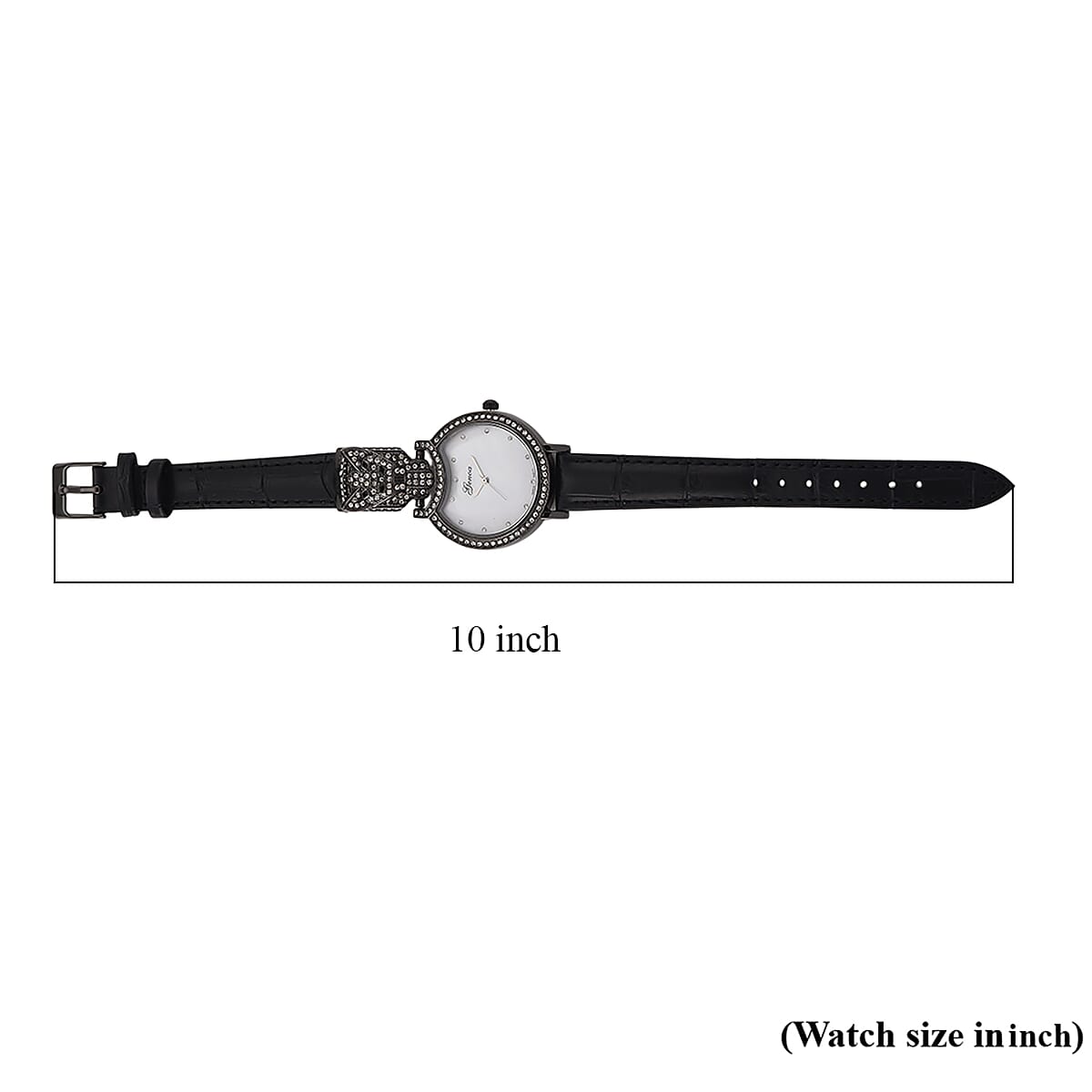Genoa Austrian Crystal, Black Enameled Miyota Japanese Movement Leopard Head Watch with Black Leather Strap image number 8