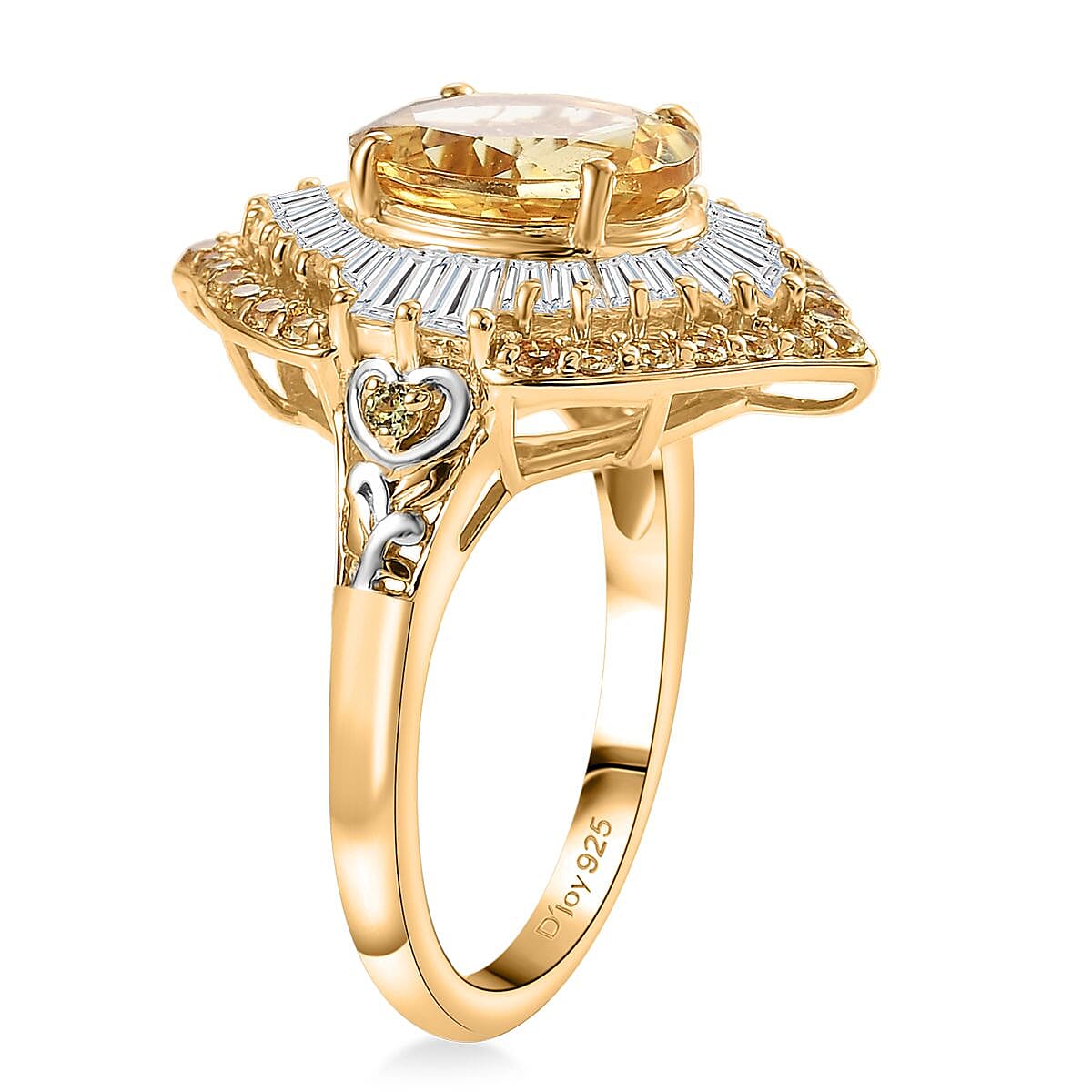 D'Joy Premium Brazilian Heliodor and Multi Gemstone 3.90 ctw Ring in Rhodium and 18K Vermeil Yellow Gold Over Sterling Silver (Size 10.0) image number 3