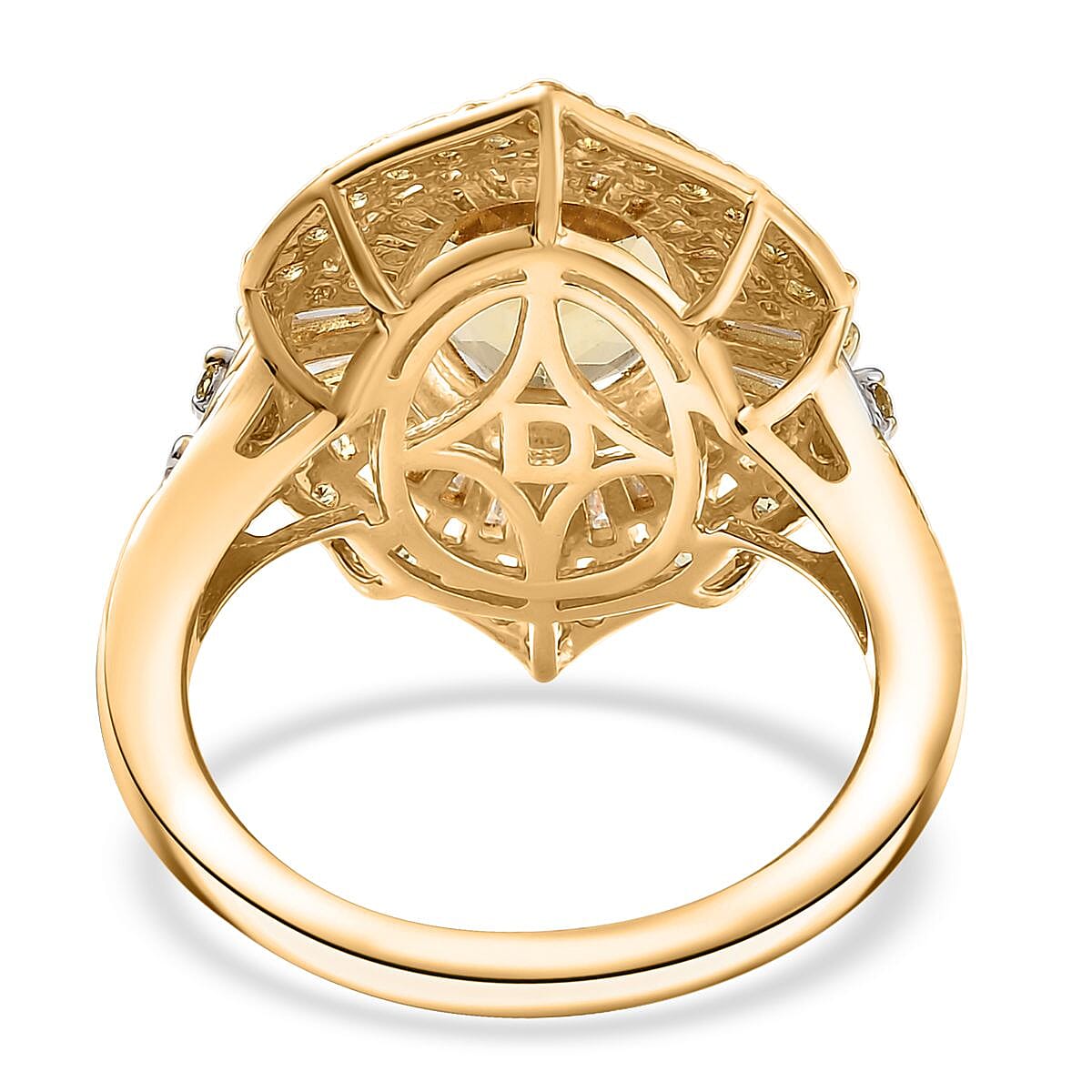 D'Joy Premium Brazilian Heliodor and Multi Gemstone 3.90 ctw Golden Sunburst Ring in Rhodium and 18K Vermeil Yellow Gold Over Sterling Silver (Size 10.0)