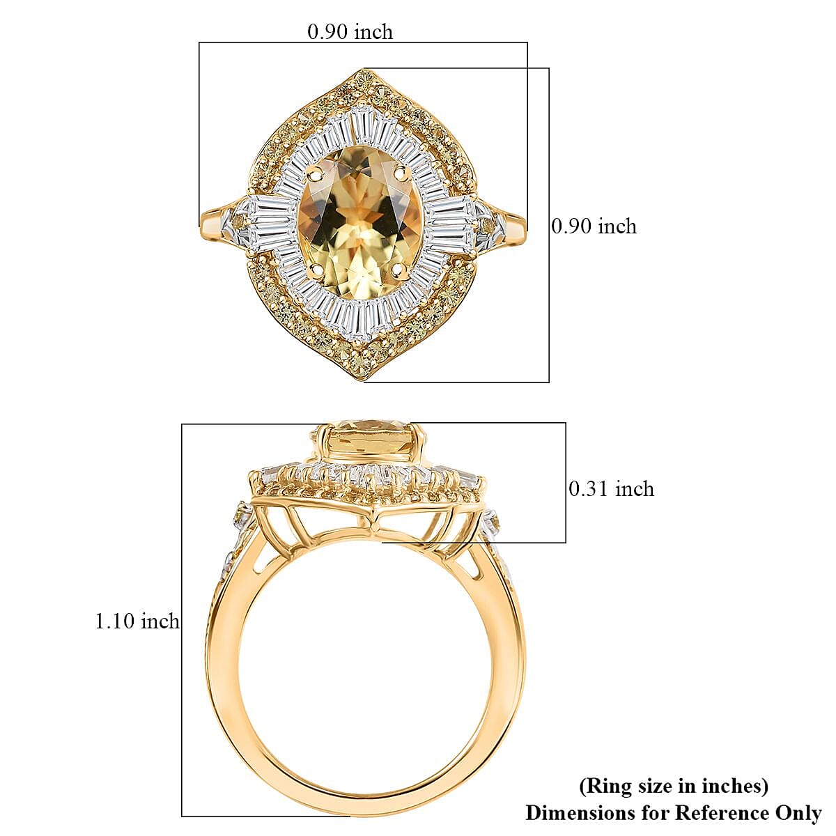D'Joy Premium Brazilian Heliodor and Multi Gemstone 3.90 ctw Golden Sunburst Ring in Rhodium and 18K Vermeil Yellow Gold Over Sterling Silver (Size 10.0)