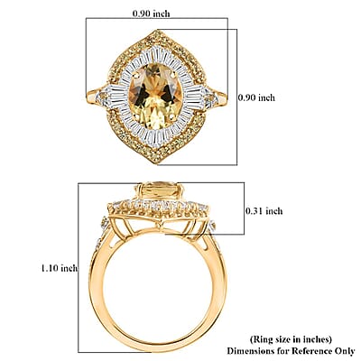 D'Joy Premium Brazilian Heliodor and Multi Gemstone 3.90 ctw Golden Sunburst Ring in Rhodium and 18K Vermeil Yellow Gold Over Sterling Silver (Size 10.0)