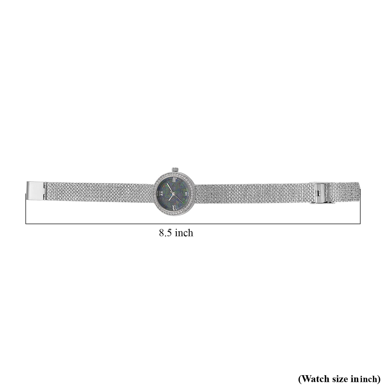 Classic Succession Simulated Diamond Swiss Movement Opal Dial Watch in Platinum Over Copper 1.20 ctw