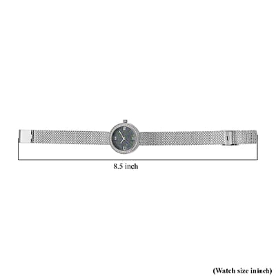 Classic Succession Simulated Diamond Swiss Movement Opal Dial Watch in Platinum Over Copper 1.20 ctw
