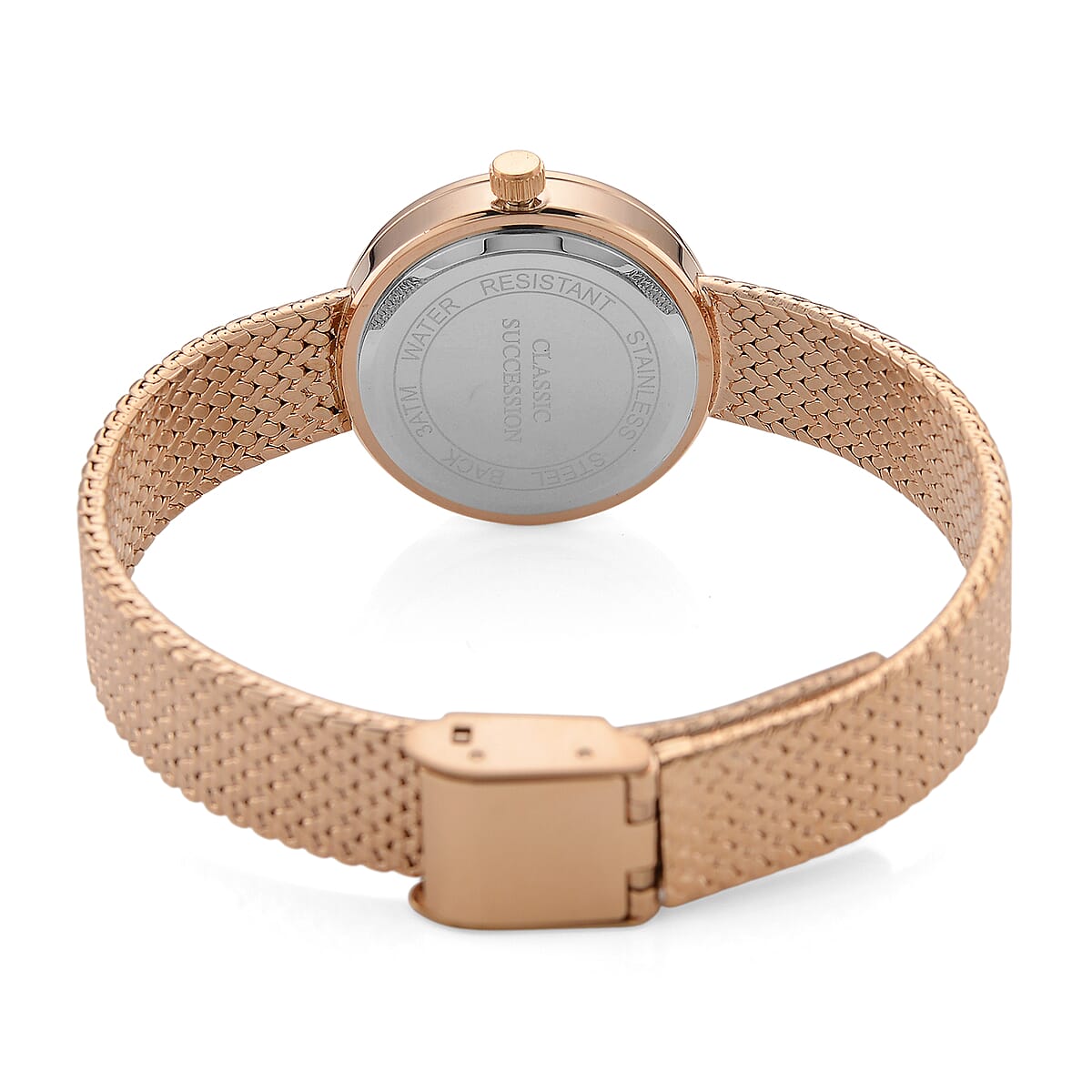 Classic Succession Simulated Diamond Swiss Movement Opal Dial Watch in 14K RG Over Copper 1.20 ctw image number 6