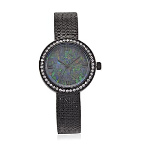 Classic Succession Simulated Diamond Swiss Movement Opal Dial Watch in ION Plated Black Copper 1.20 ctw