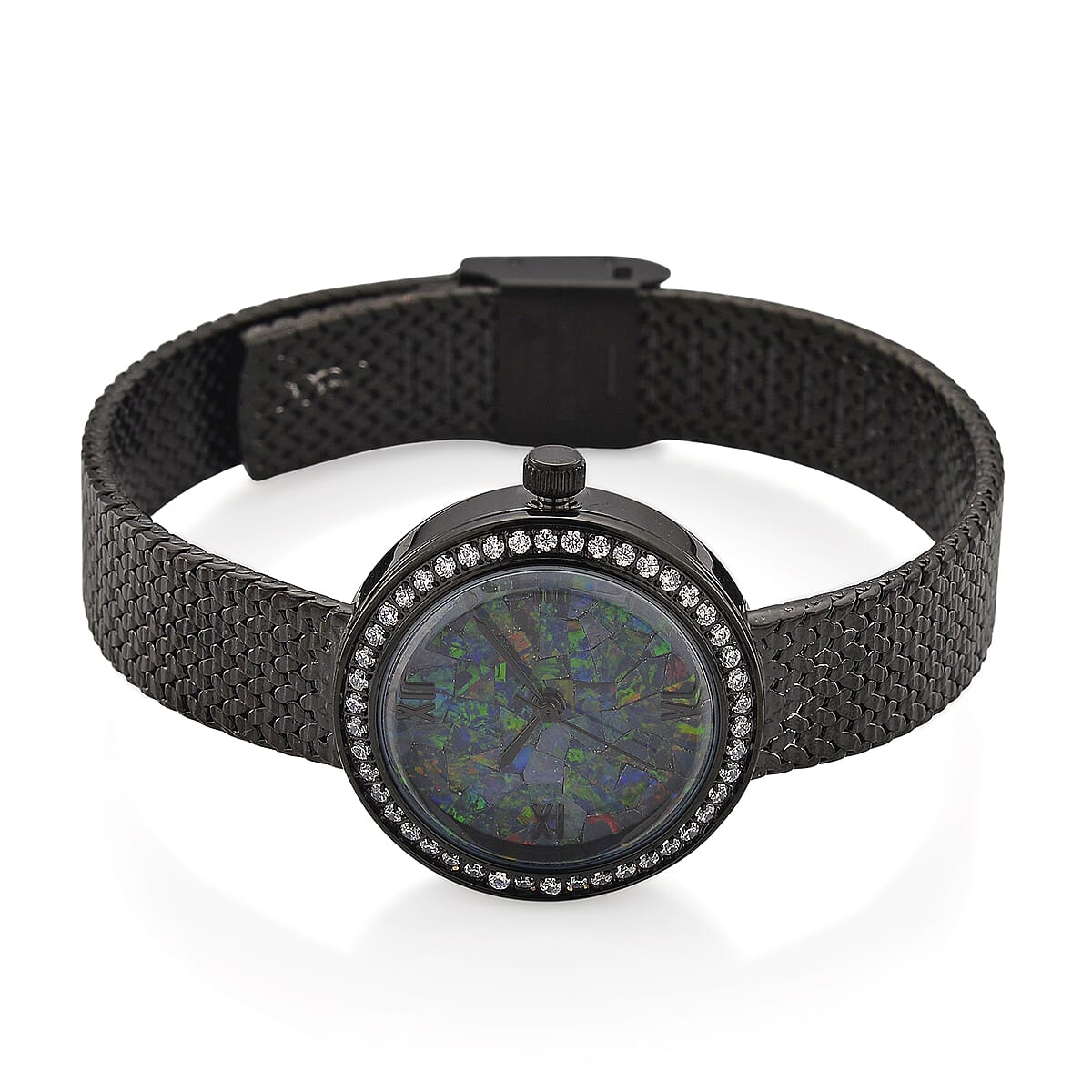 Classic Succession Simulated Diamond Swiss Movement Opal Dial Watch in ION Plated Black Copper 1.20 ctw image number 3