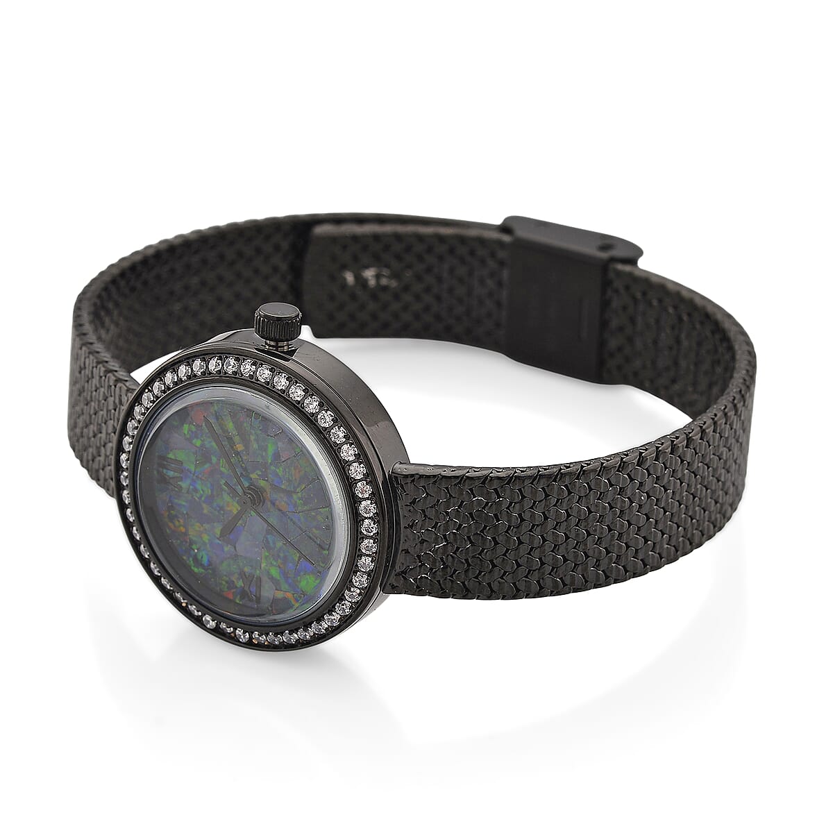 Classic Succession Simulated Diamond Swiss Movement Opal Dial Watch in ION Plated Black Copper 1.20 ctw image number 4