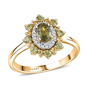 D'Joy Ambanja Demantoid Garnet and Multi Gemstone 1.25 ctw Sunleaf Bloom Ring in 18K Vermeil Yellow Gold Over Sterling Silver (Size 10.0)