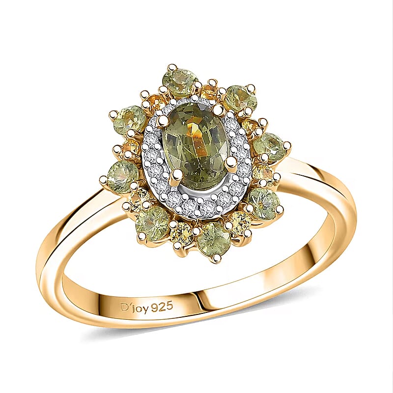 D'Joy Ambanja Demantoid Garnet, Multi Gemstone Ring in 18K Vermeil YG Over Sterling Silver 1.25 ctw (Size 10.0)