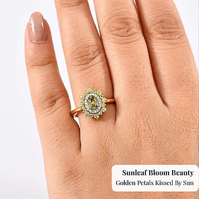 D'Joy Ambanja Demantoid Garnet, Multi Gemstone Ring in 18K Vermeil YG Over Sterling Silver 1.25 ctw (Size 10.0)