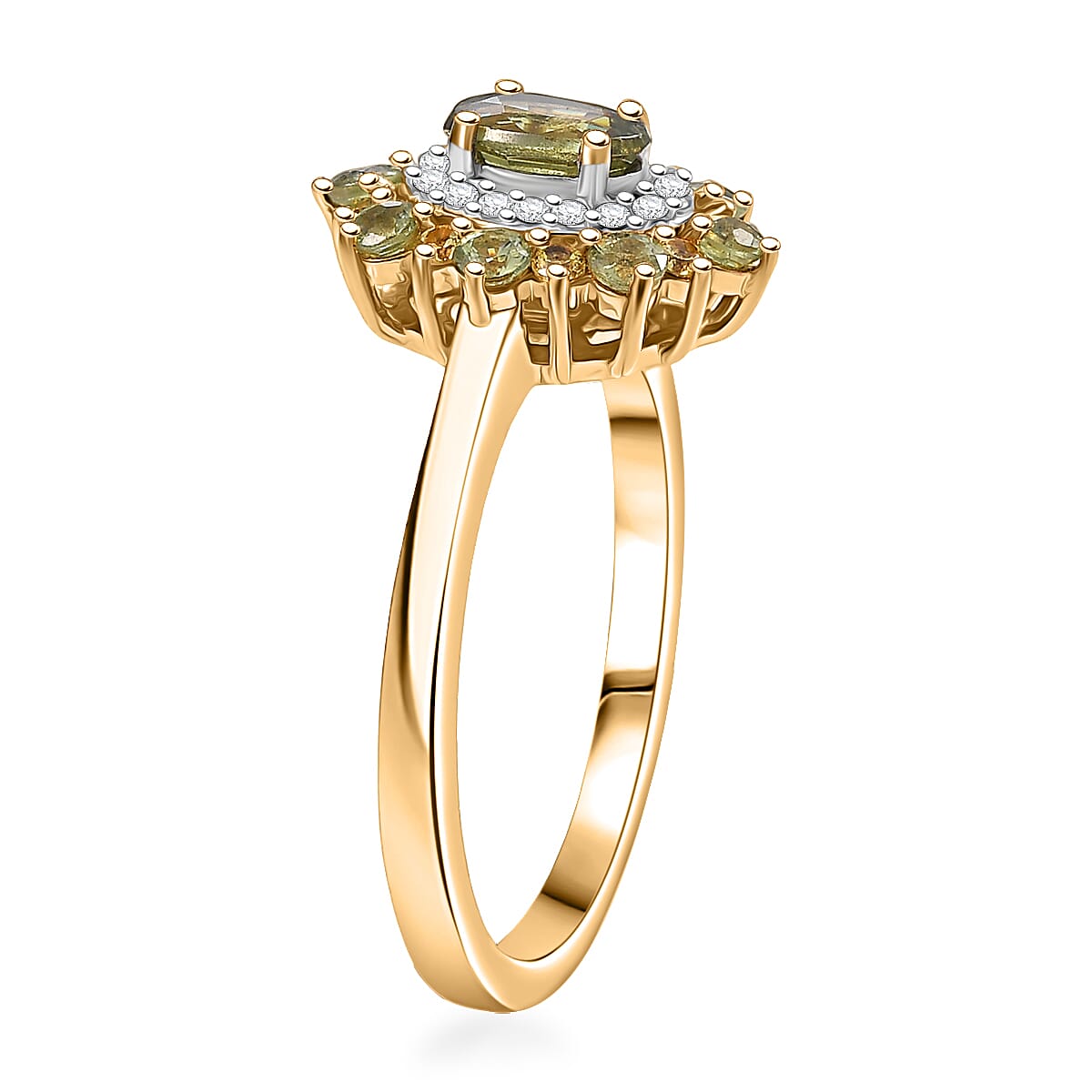 D'Joy Ambanja Demantoid Garnet and Multi Gemstone 1.25 ctw Sunleaf Bloom Ring in 18K Vermeil Yellow Gold Over Sterling Silver (Size 10.0) image number 3